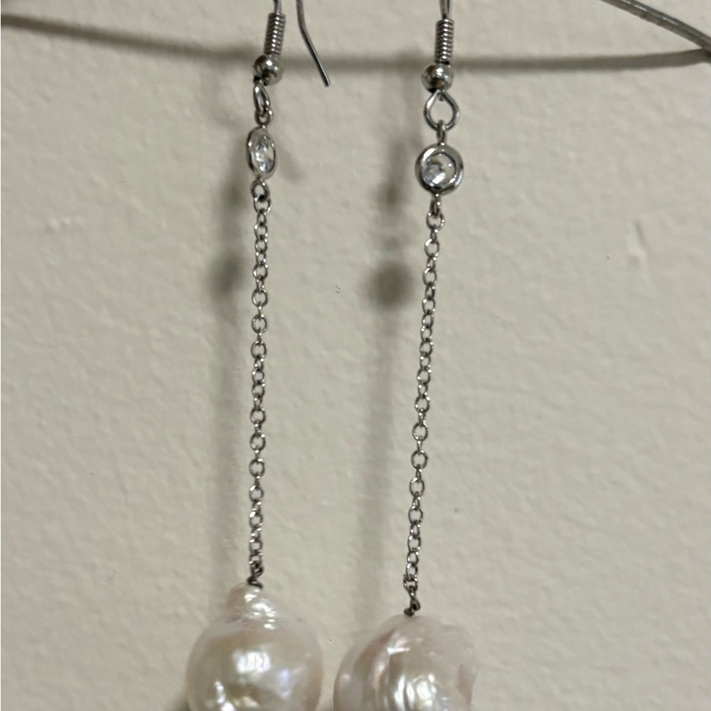 Elegant Silver and White Drop Earrings